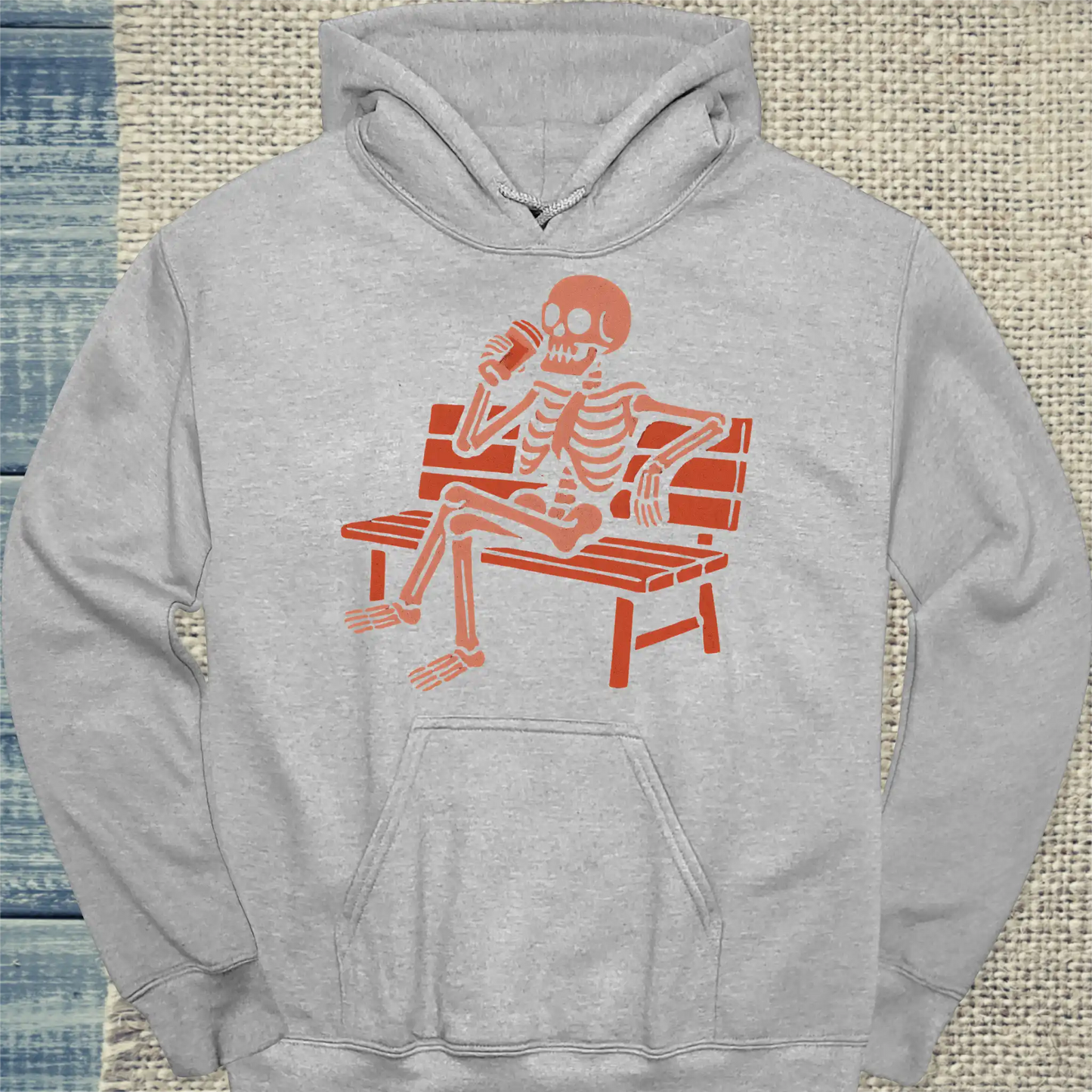 Hoodie - Skelett trinkt Kaffee - Unisex - Kaffee Grau