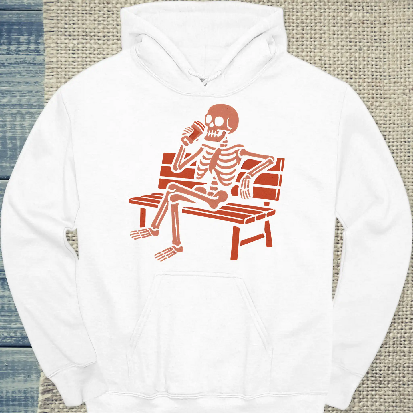 Hoodie - Skelett trinkt Kaffee - Unisex - Kaffee Weiß