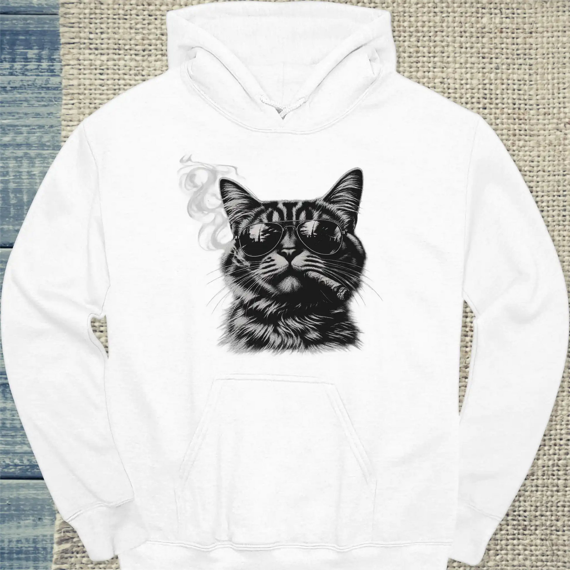 Hoodie - Smoking Cat - Unisex - Katze Weiß