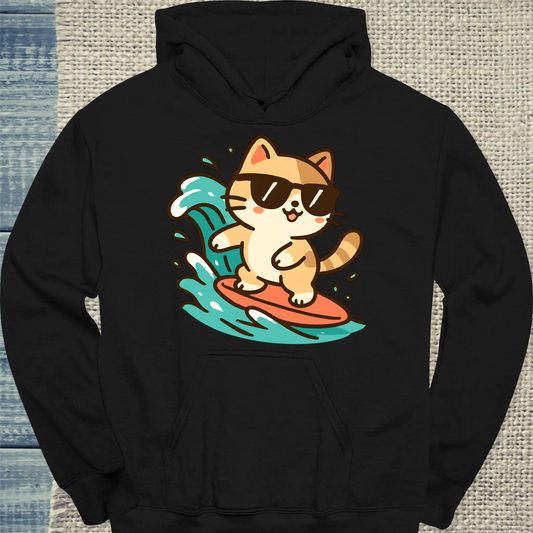 Hoodie - Sommer, Katze, Surfen - Unisex - Katze Schwarz