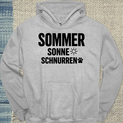 Hoodie - Sommer, Sonne, schnurren - Unisex - Katze, Sommer Grau