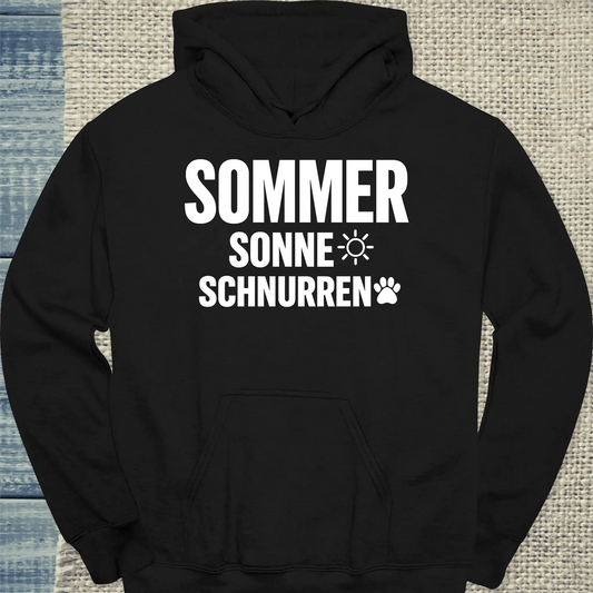 Hoodie - Sommer, Sonne, schnurren - Unisex - Katze, Sommer Schwarz