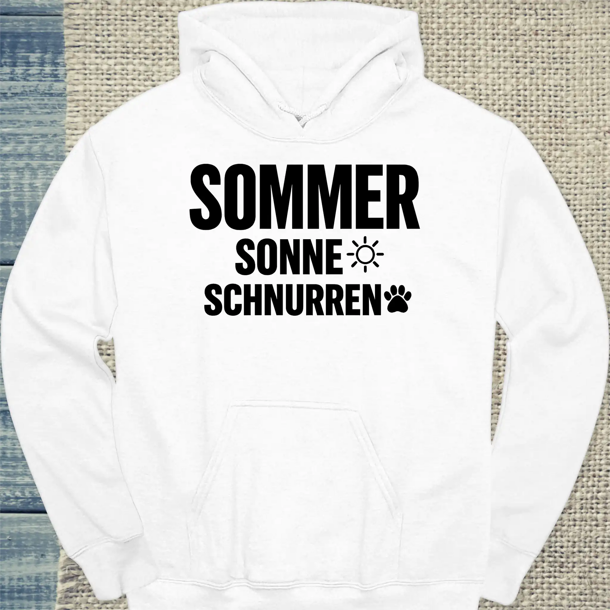 Hoodie - Sommer, Sonne, schnurren - Unisex - Katze, Sommer Weiß