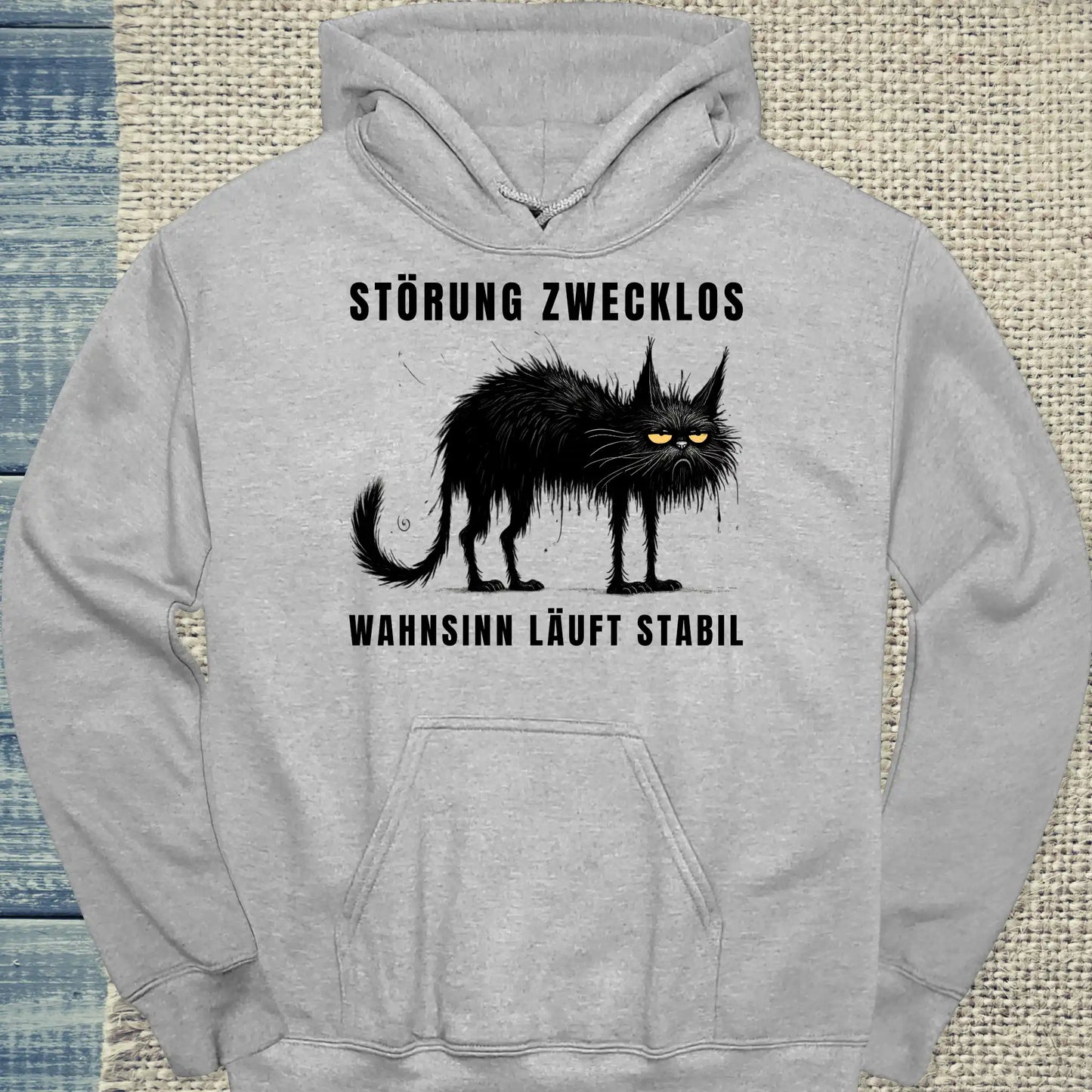 Hoodie - Störung zwecklos – Wahnsinn läuft stabil - Unisex - Katze, Black Edition Grau