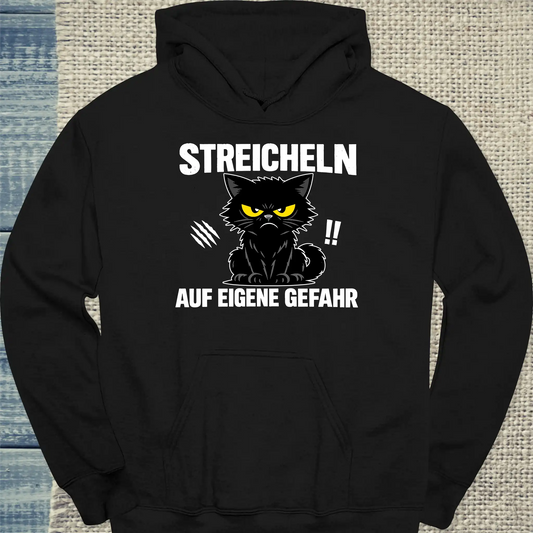 Hoodie - Streicheln auf eigene Gefahr - Unisex - Katze Schwarz