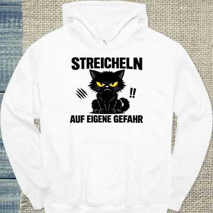 Hoodie - Streicheln auf eigene Gefahr - Unisex - Katze Weiß