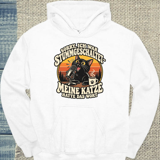 Hoodie - Stummgeschaltet - Unisex - Katze & Kaffee Weiß