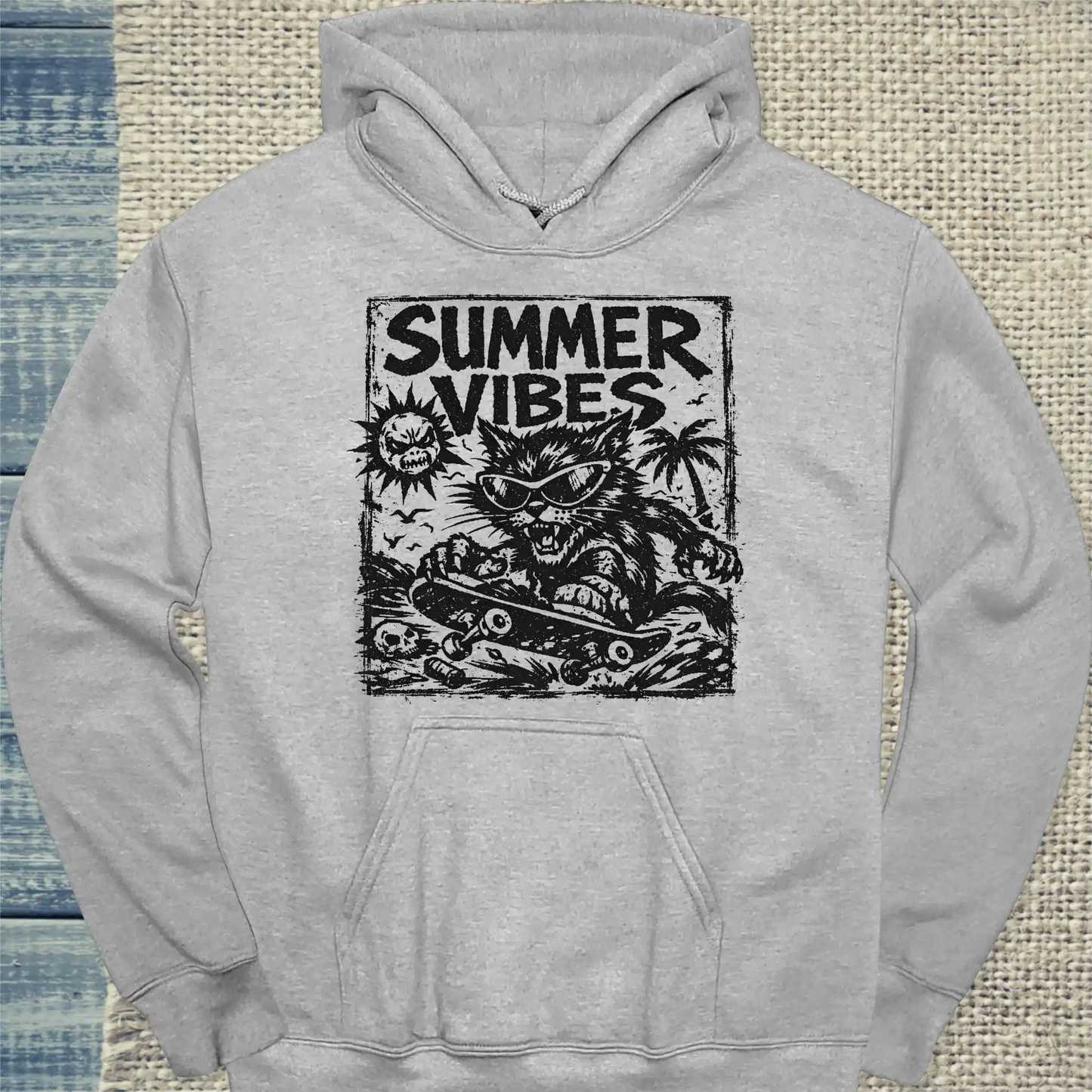 Hoodie - Summer Vibes - Unisex - Katze, Sommer, Cat Guy Grau