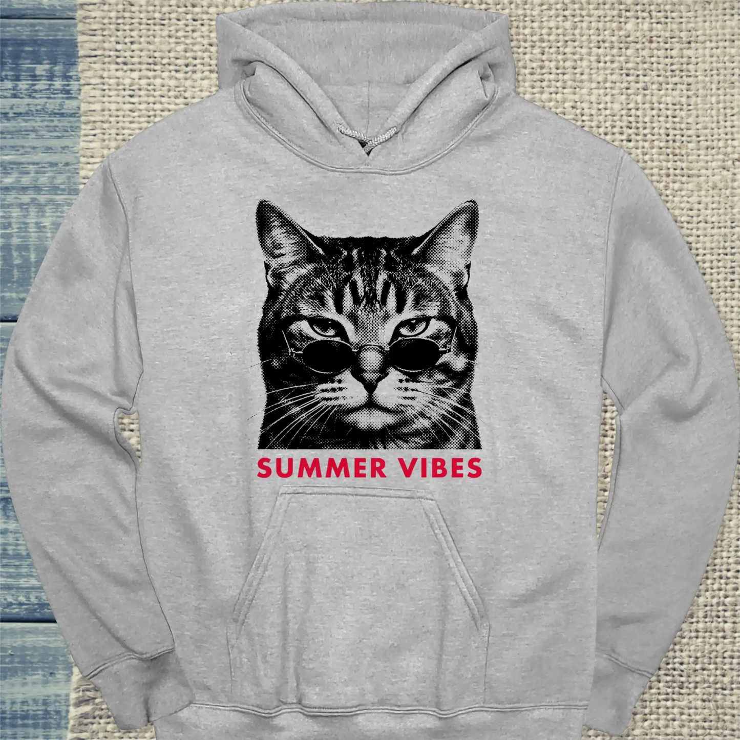 Hoodie - Summer Vibes Streetwear - Unisex - Katze, Sommer Grau