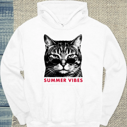 Hoodie - Summer Vibes Streetwear - Unisex - Katze, Sommer Weiß