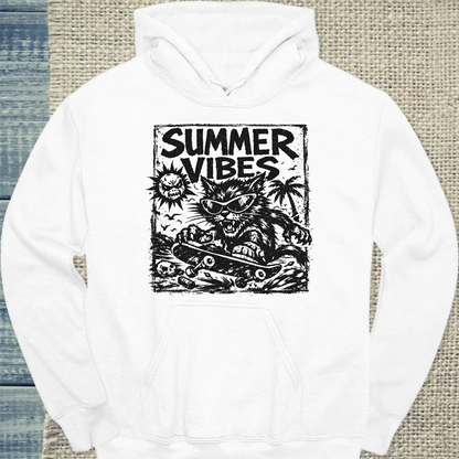 Hoodie - Summer Vibes - Unisex - Katze, Sommer, Cat Guy Weiß