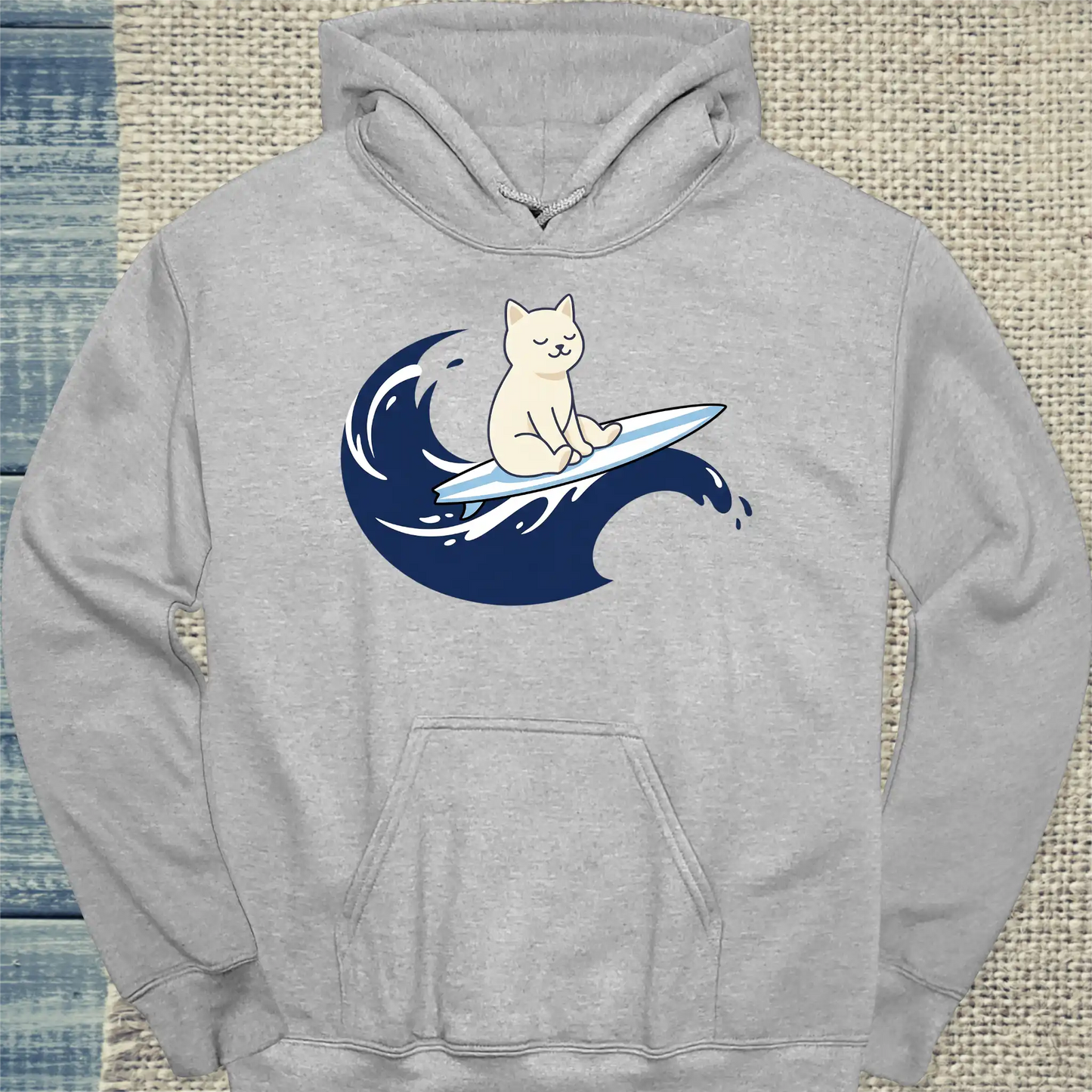 Hoodie - Surfing Cat - Unisex - Katze Grau