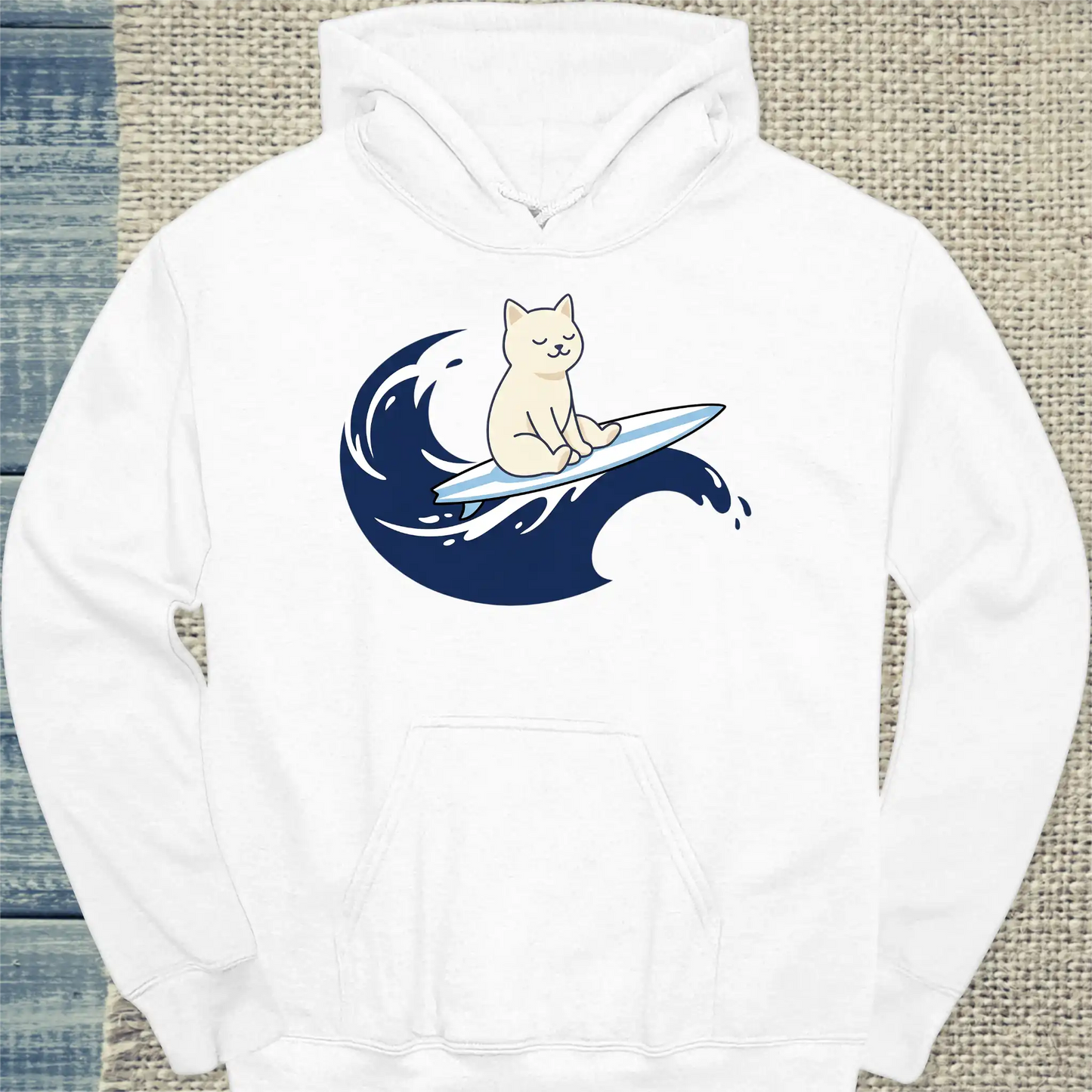Hoodie - Surfing Cat - Unisex - Katze Weiß