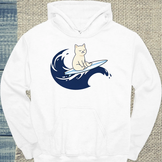 Hoodie - Surfing Cat - Unisex - Katze Weiß
