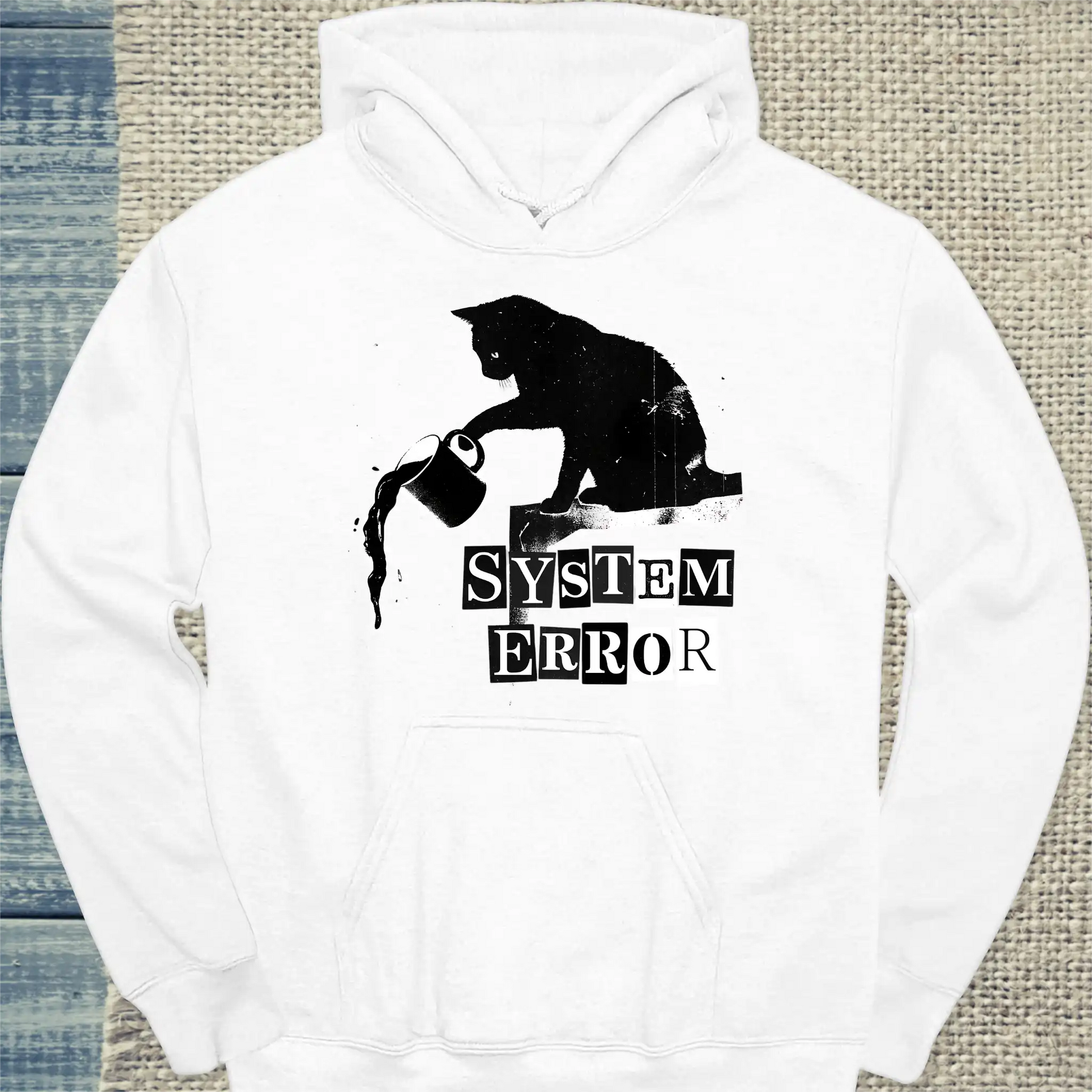 Hoodie - System Error - Unisex - Katze & Kaffee Weiß