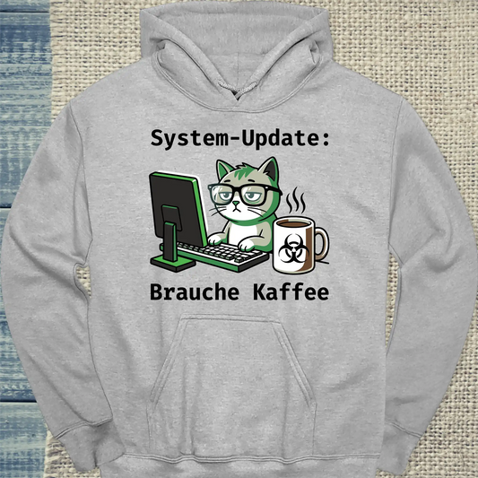 Hoodie - System-Update - Unisex - Katze & Kaffee, Cat Guy Grau