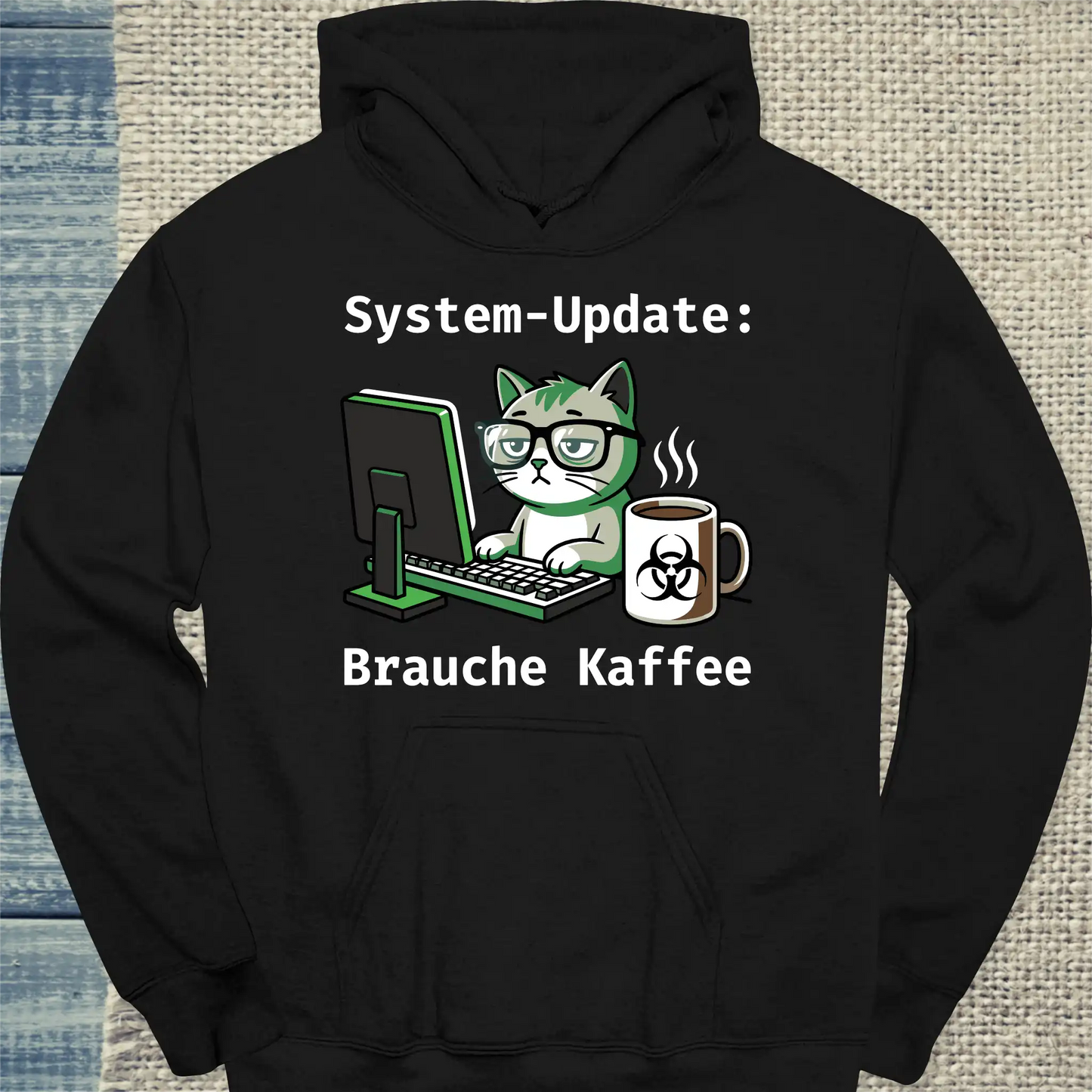 Hoodie - System-Update - Unisex - Katze & Kaffee, Cat Guy Schwarz