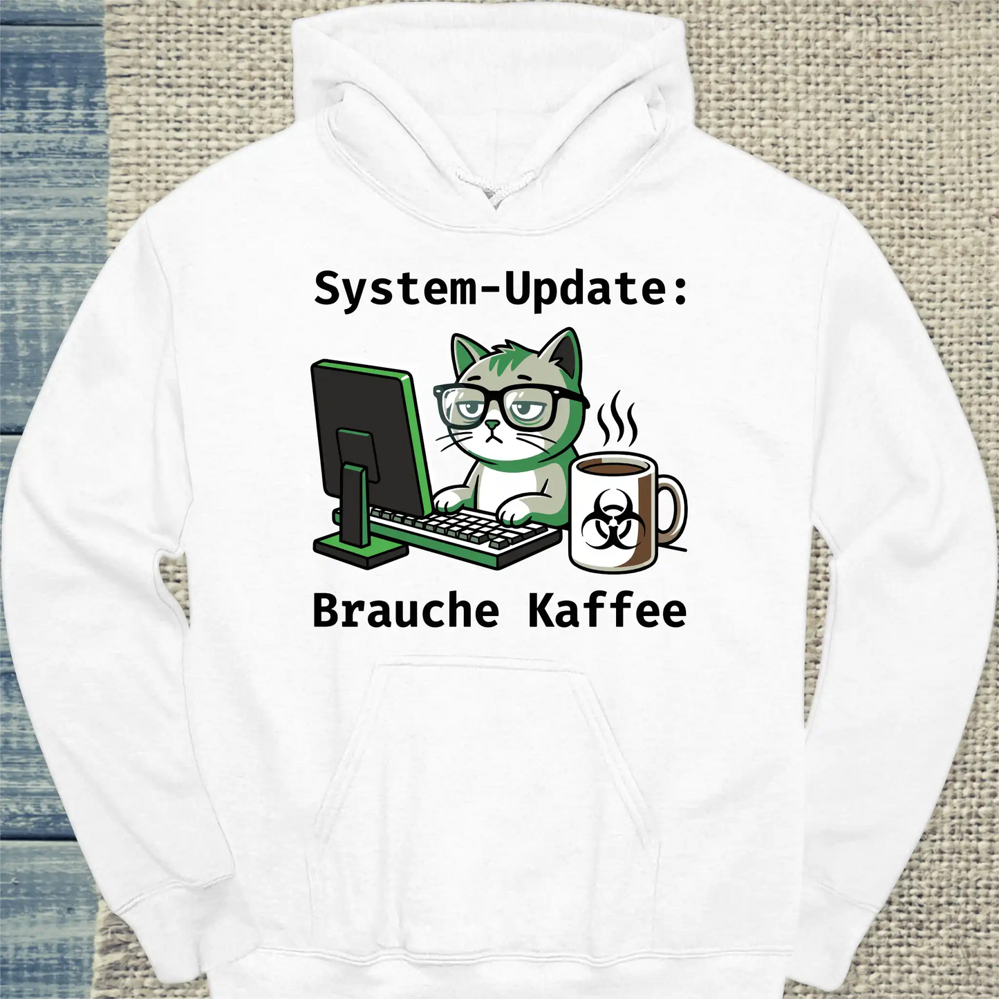 Hoodie - System-Update - Unisex - Katze & Kaffee, Cat Guy Weiß