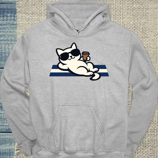 Hoodie - Tag am Meer - Unisex - Katze, Sommer Grau