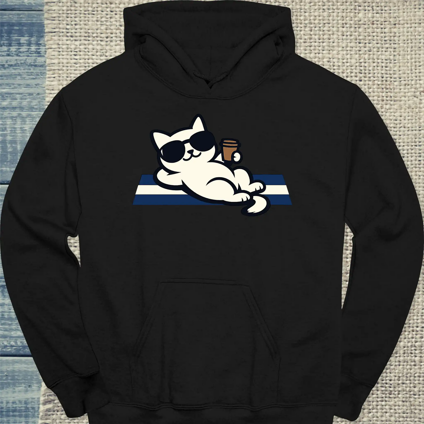 Hoodie - Tag am Meer - Unisex - Katze, Sommer Schwarz