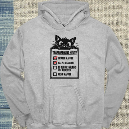 Hoodie - Tagesordnung heute - Unisex - Katze & Kaffee Grau