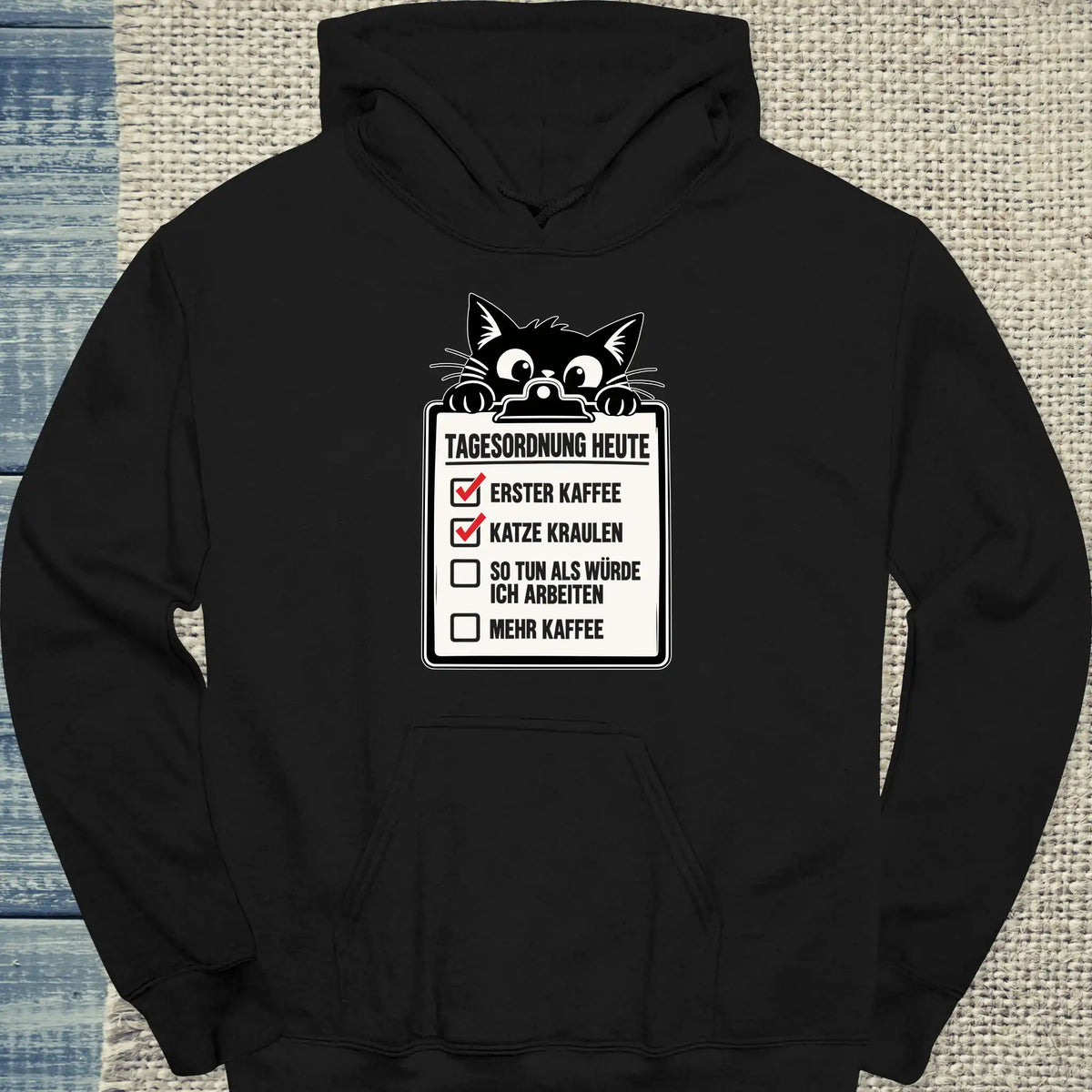 Hoodie - Tagesordnung heute - Unisex - Katze & Kaffee Schwarz