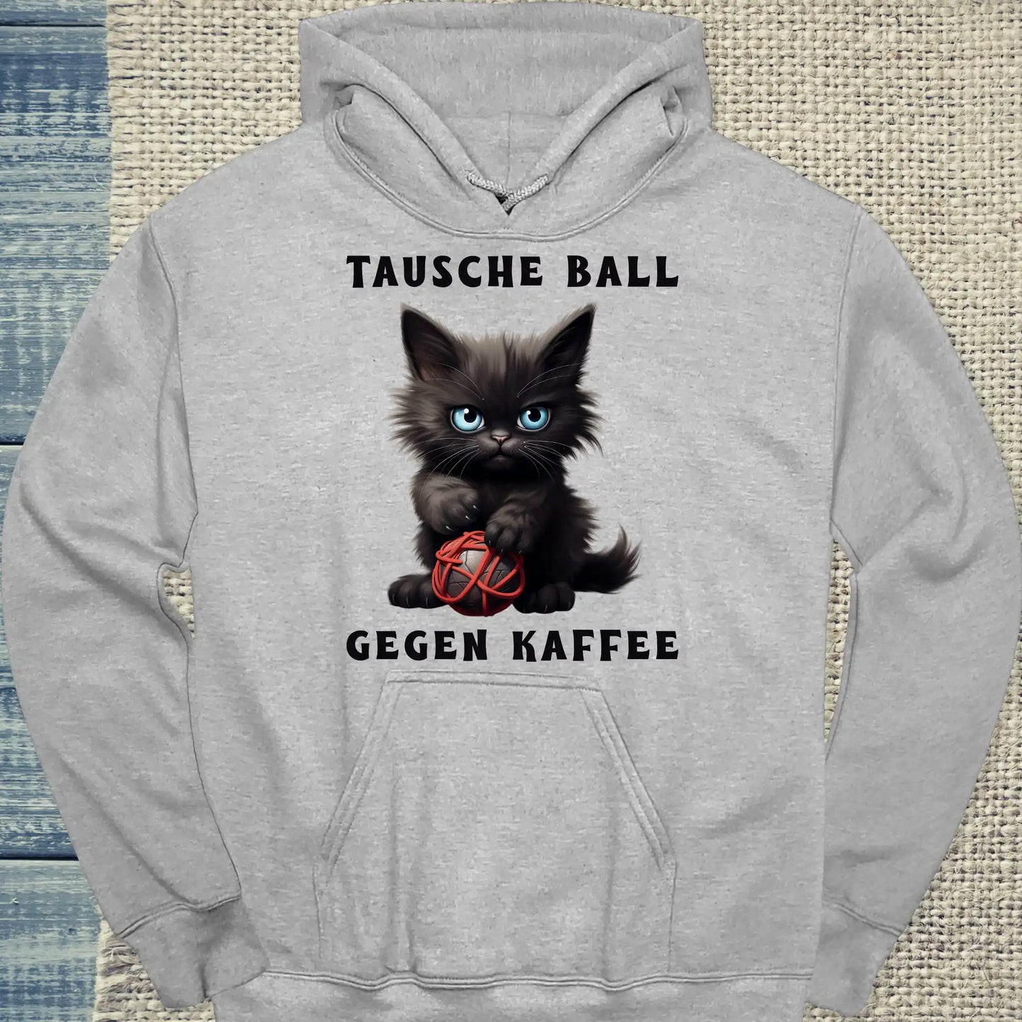 Hoodie - Tausche Ball gegen Kaffee - Unisex - Katze & Kaffee Grau