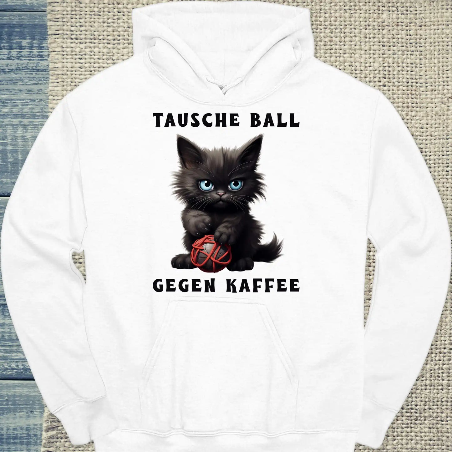 Hoodie - Tausche Ball gegen Kaffee - Unisex - Katze & Kaffee Weiß