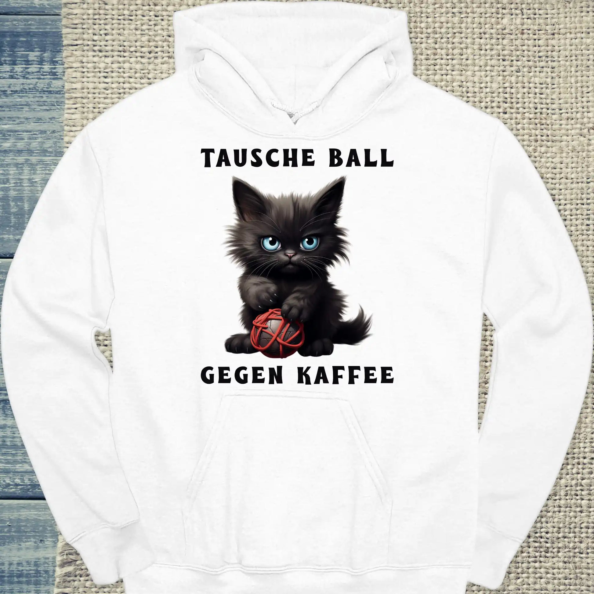 Hoodie - Tausche Ball gegen Kaffee - Unisex - Katze & Kaffee Weiß