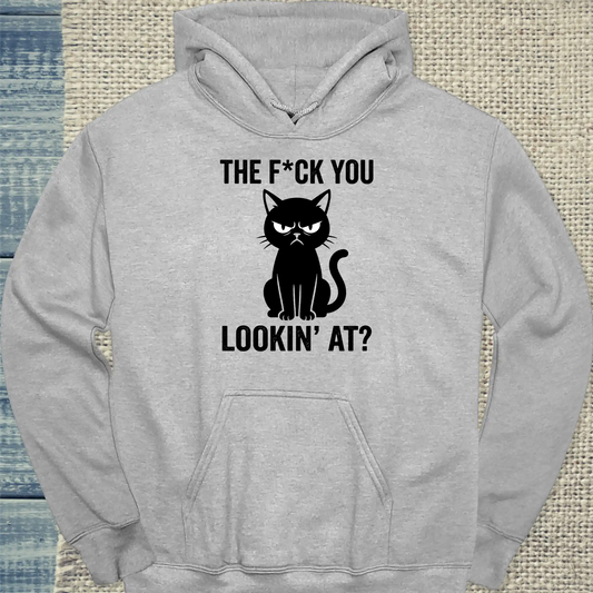 Hoodie - The F*ck You Lookin At - Unisex - Katze Grau