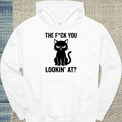 Hoodie - The F*ck You Lookin At - Unisex - Katze Weiß