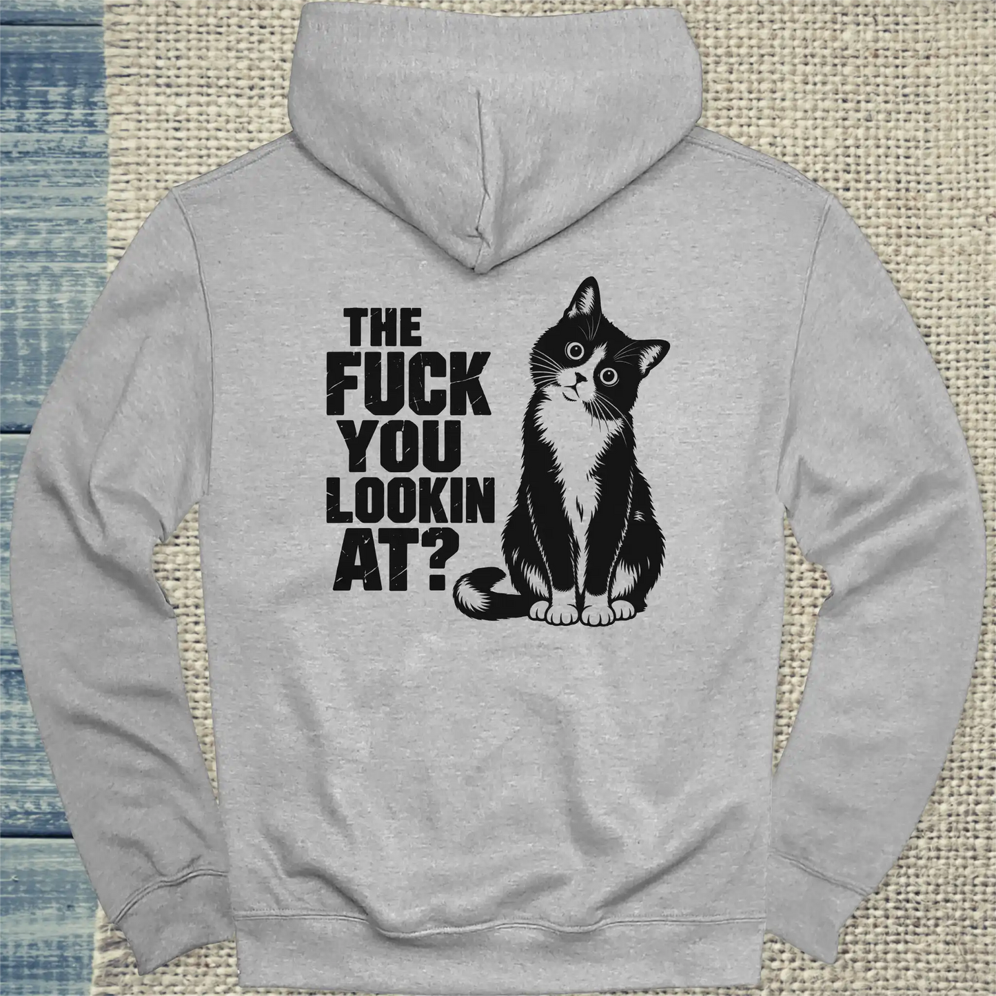 Hoodie - The fudge you looking at? Rücken - Unisex - Katze, Back Grau