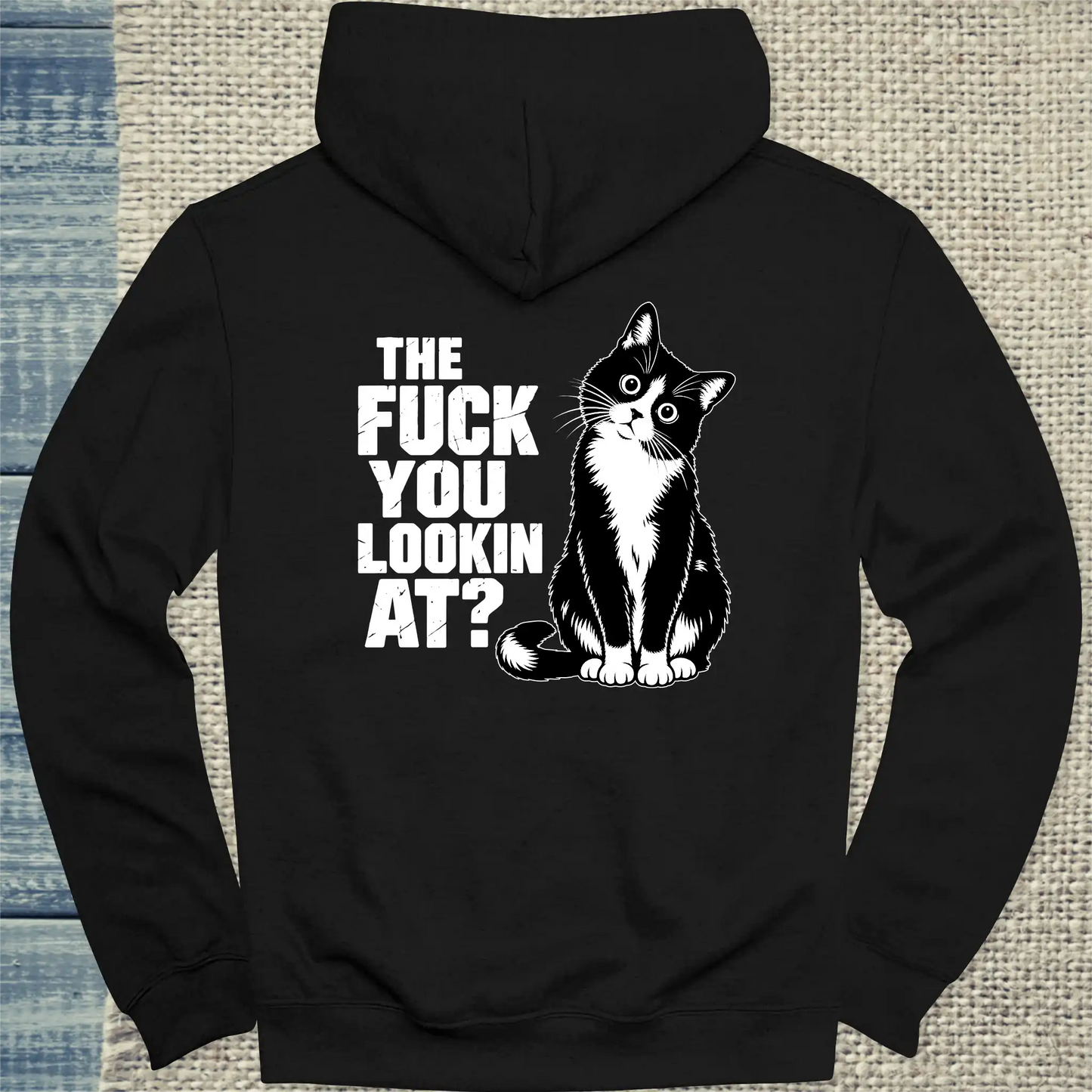 Hoodie - The fudge you looking at? Rücken - Unisex - Katze, Back Schwarz