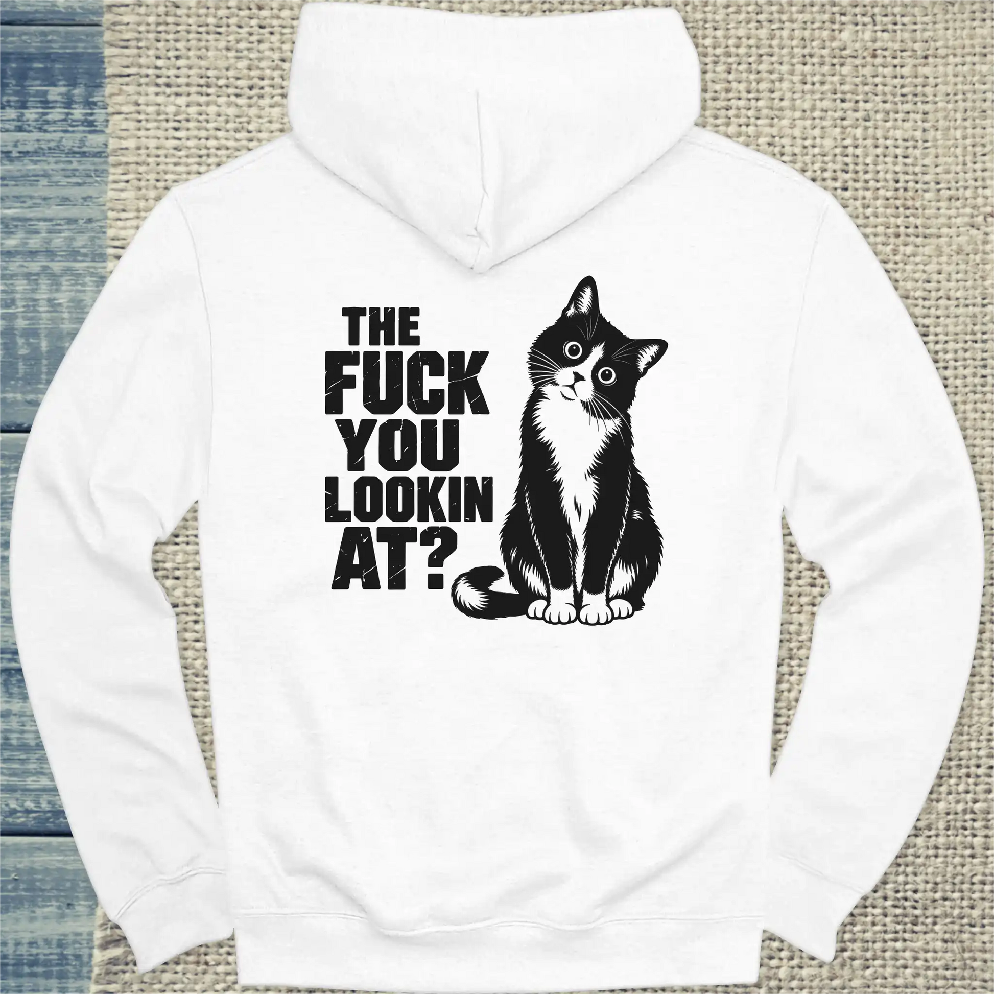 Hoodie - The fudge you looking at? Rücken - Unisex - Katze, Back Weiß