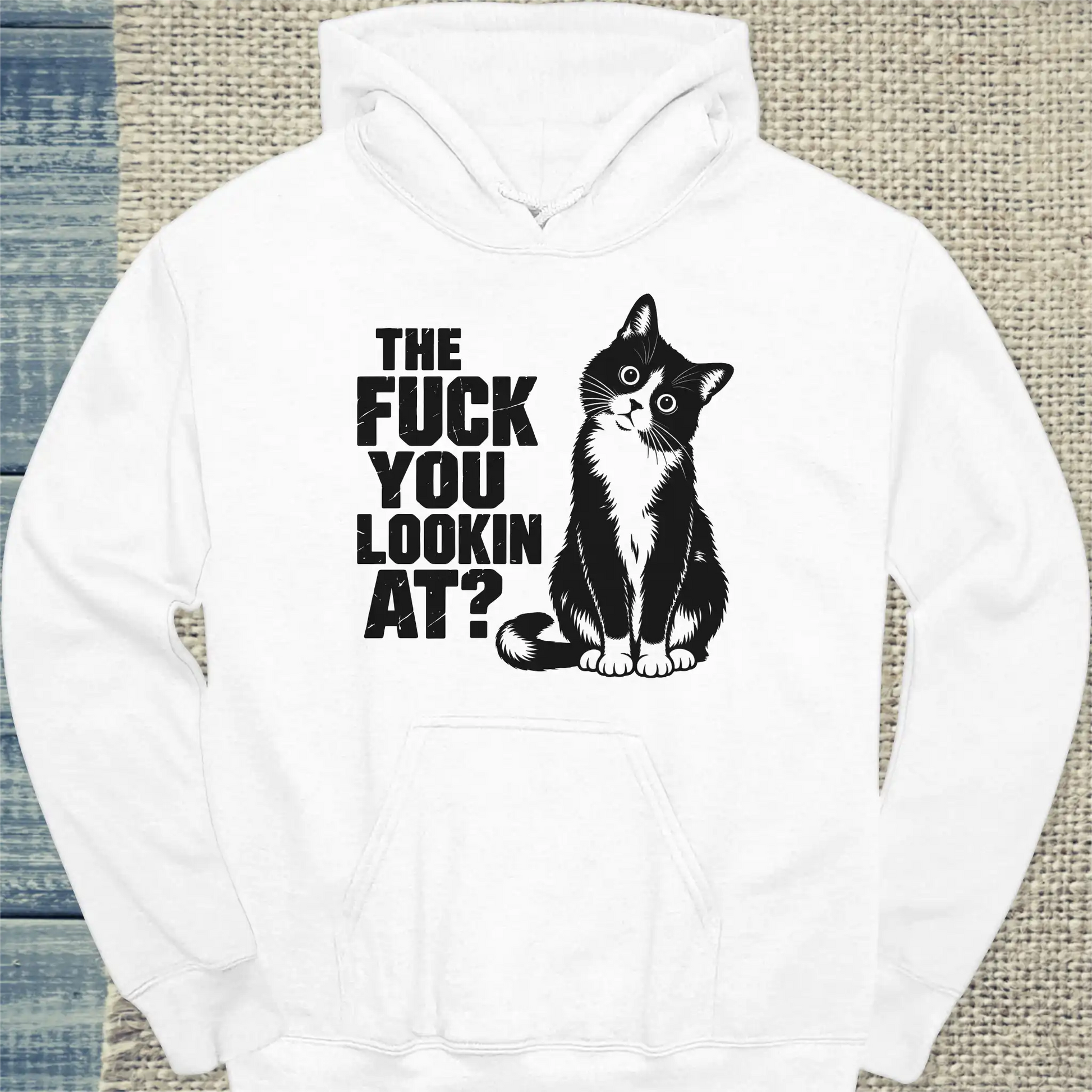 Hoodie - The fudge you looking at? - Unisex - Katze Weiß