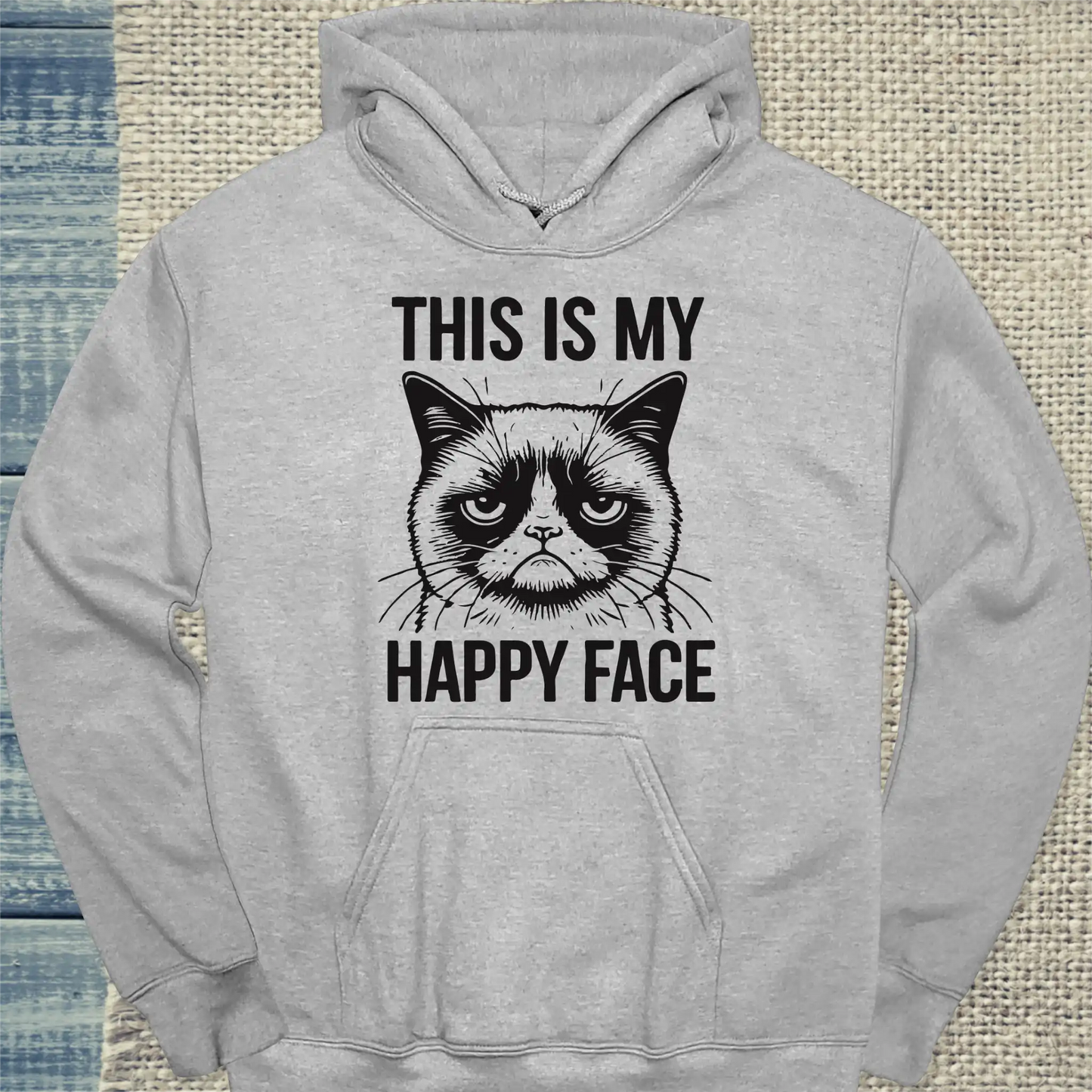 Hoodie - This is my happy face - Unisex - Katze Grau