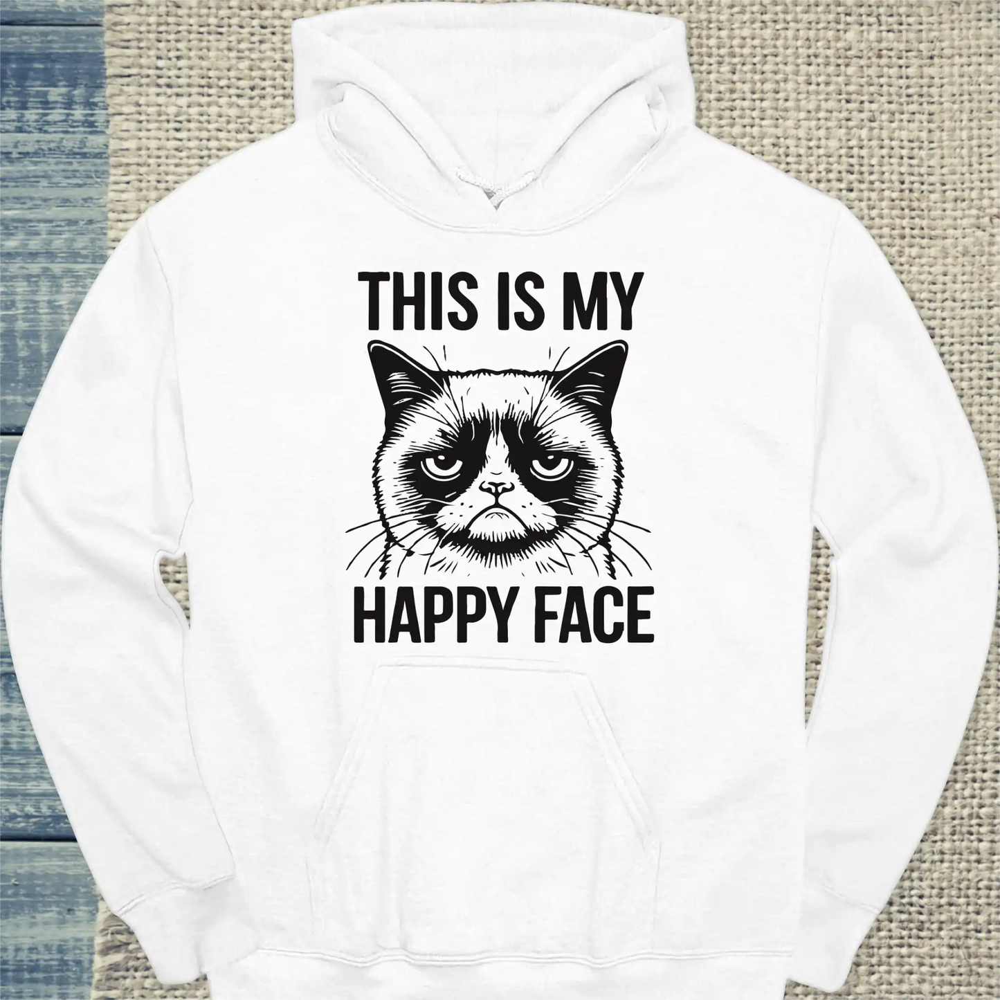 Hoodie - This is my happy face - Unisex - Katze Weiß