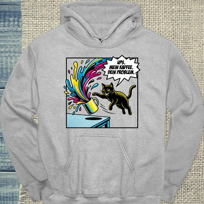 Hoodie - Ups - Unisex - Katze & Kaffee Grau