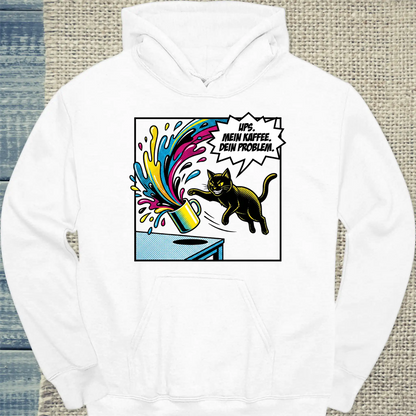 Hoodie - Ups - Unisex - Katze & Kaffee Weiß
