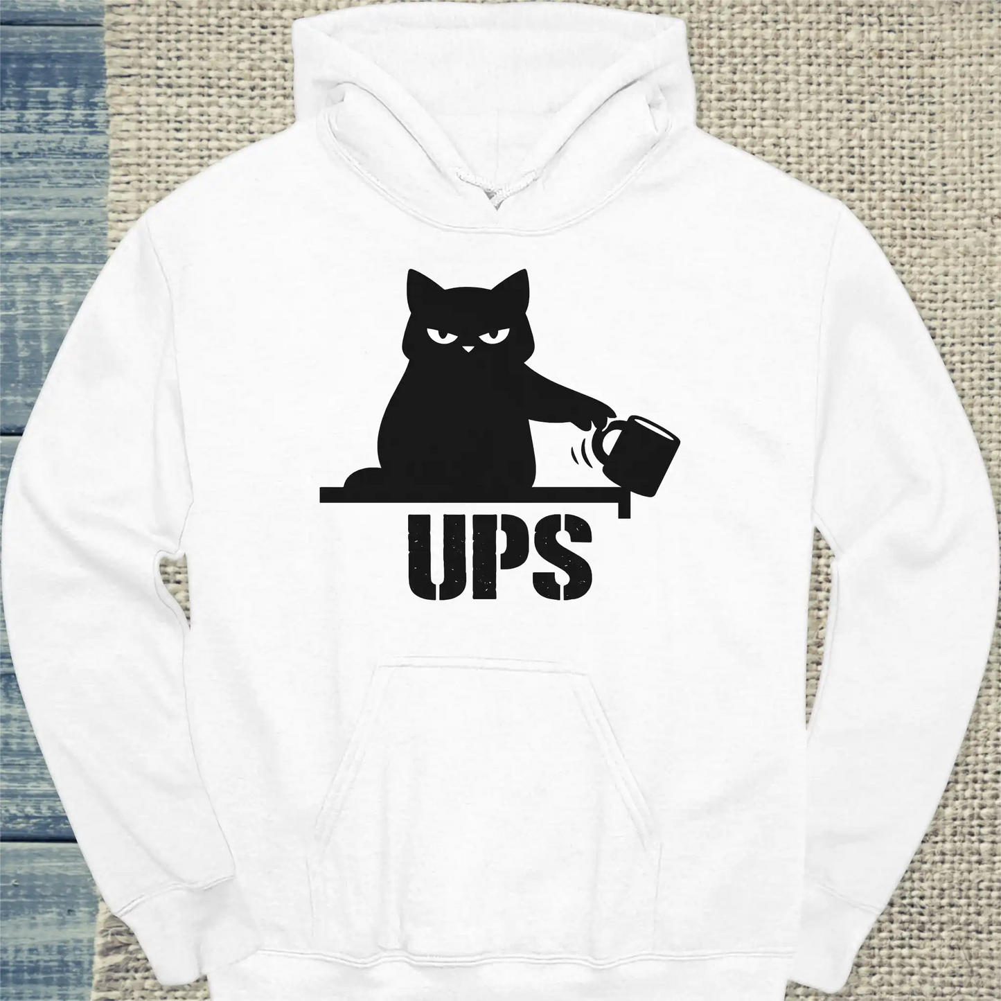 Hoodie - Ups - Unisex - Katze Weiß