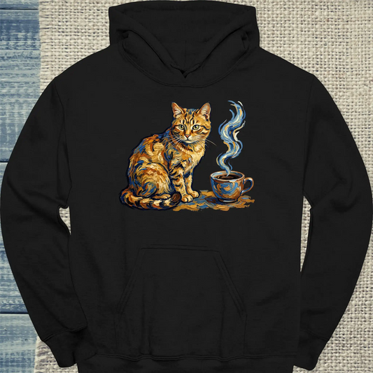 Hoodie - Van Gogh Cat - Unisex - Katze & Kaffee, Kunst Schwarz