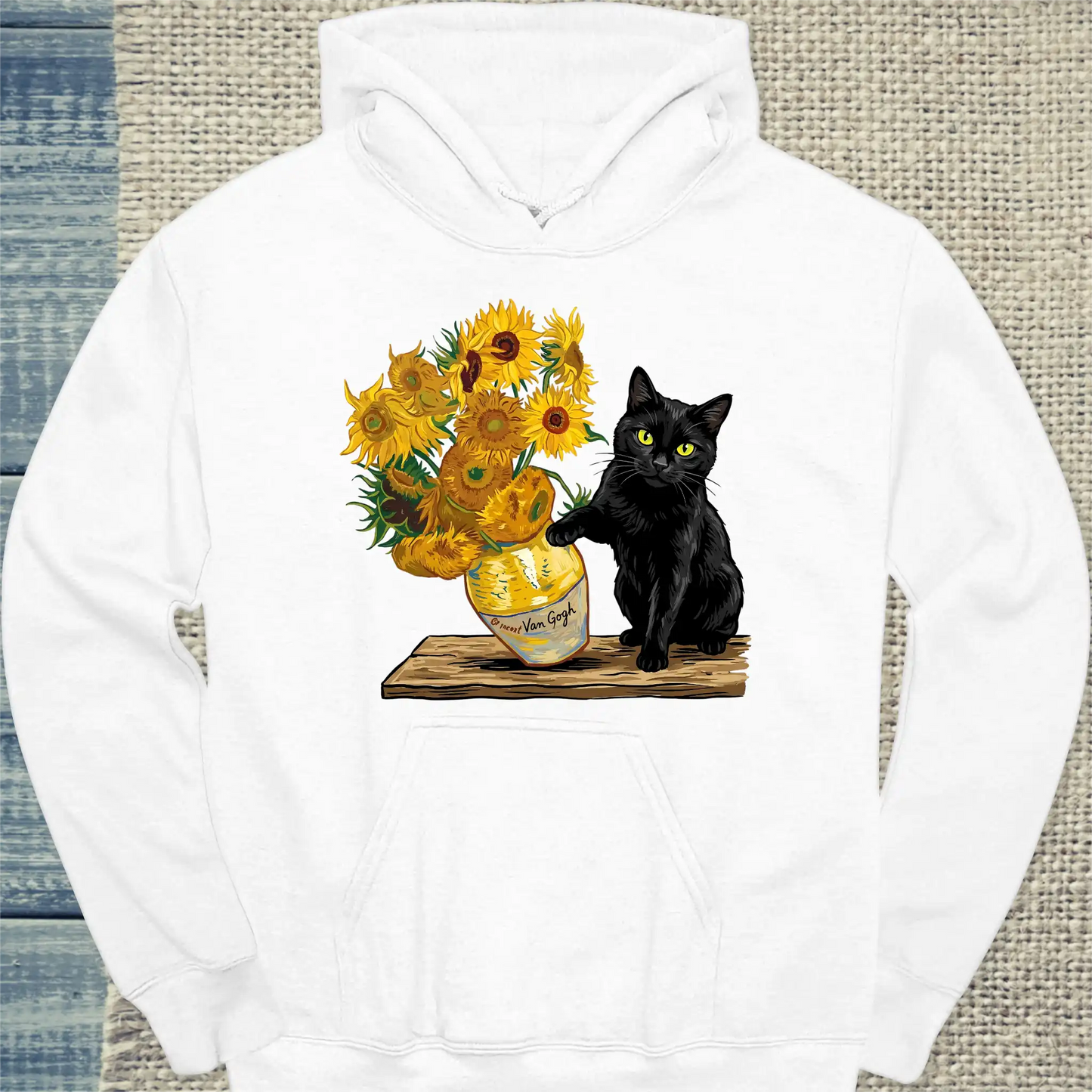 Hoodie - Van Gogh Katze - Unisex - Katze Weiß
