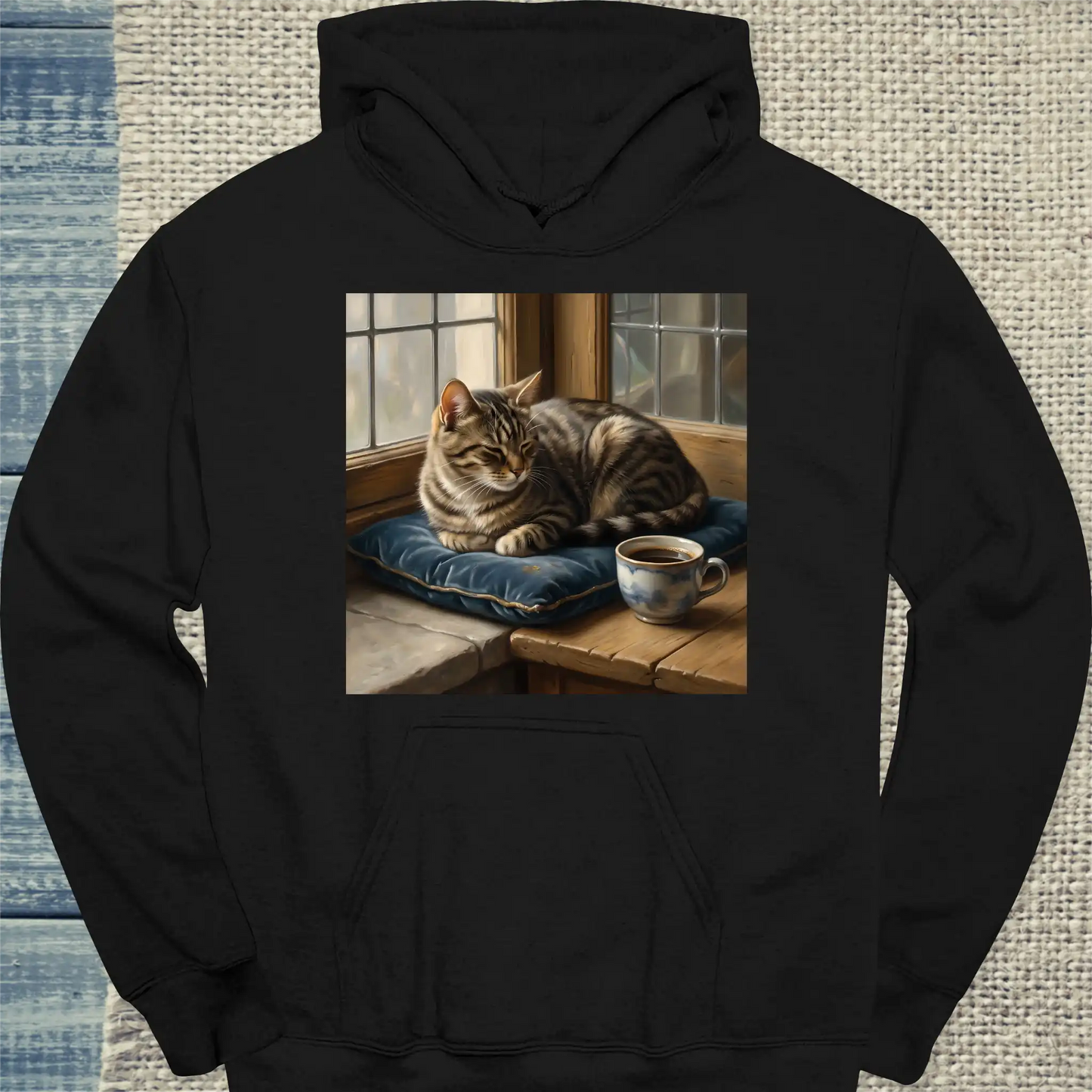 Hoodie - Vermeer Cat - Unisex - Katze & Kaffee, Kunst Schwarz