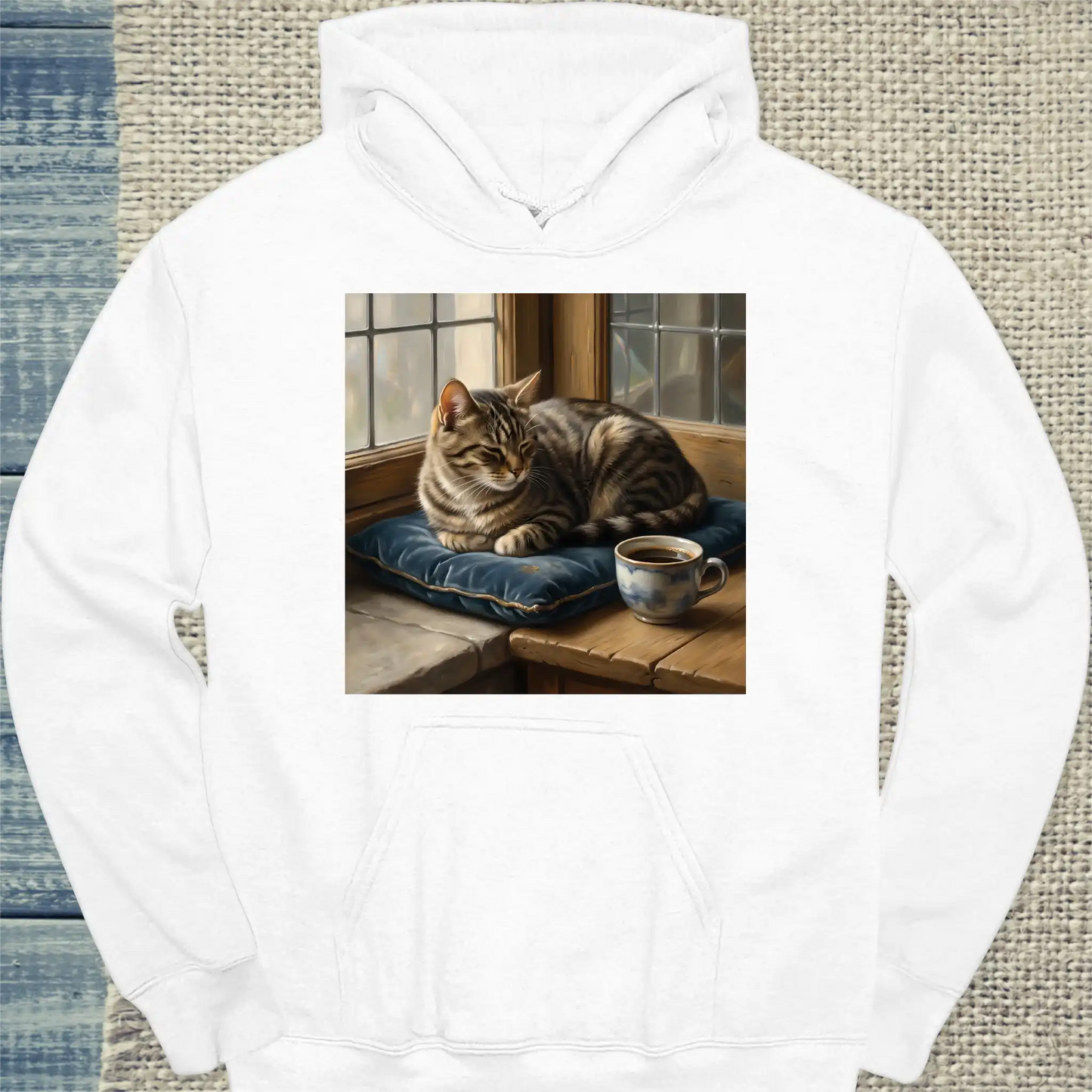 Hoodie - Vermeer Cat - Unisex - Katze & Kaffee, Kunst Weiß