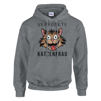 Hoodie - Verrückte Katzenfrau - Unisex - Kaffee, Cat Lady Grau