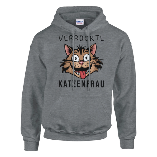 Hoodie - Verrückte Katzenfrau - Unisex - Kaffee, Cat Lady Grau