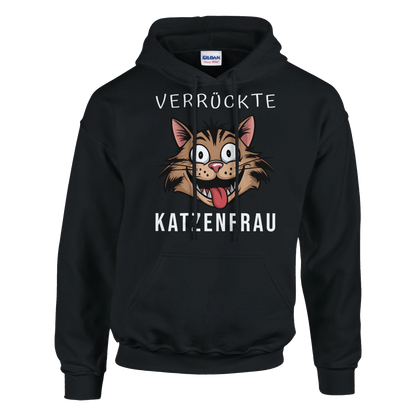 Hoodie - Verrückte Katzenfrau - Unisex - Kaffee, Cat Lady Schwarz