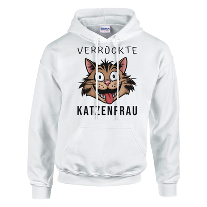 Hoodie - Verrückte Katzenfrau - Unisex - Kaffee, Cat Lady Weiß