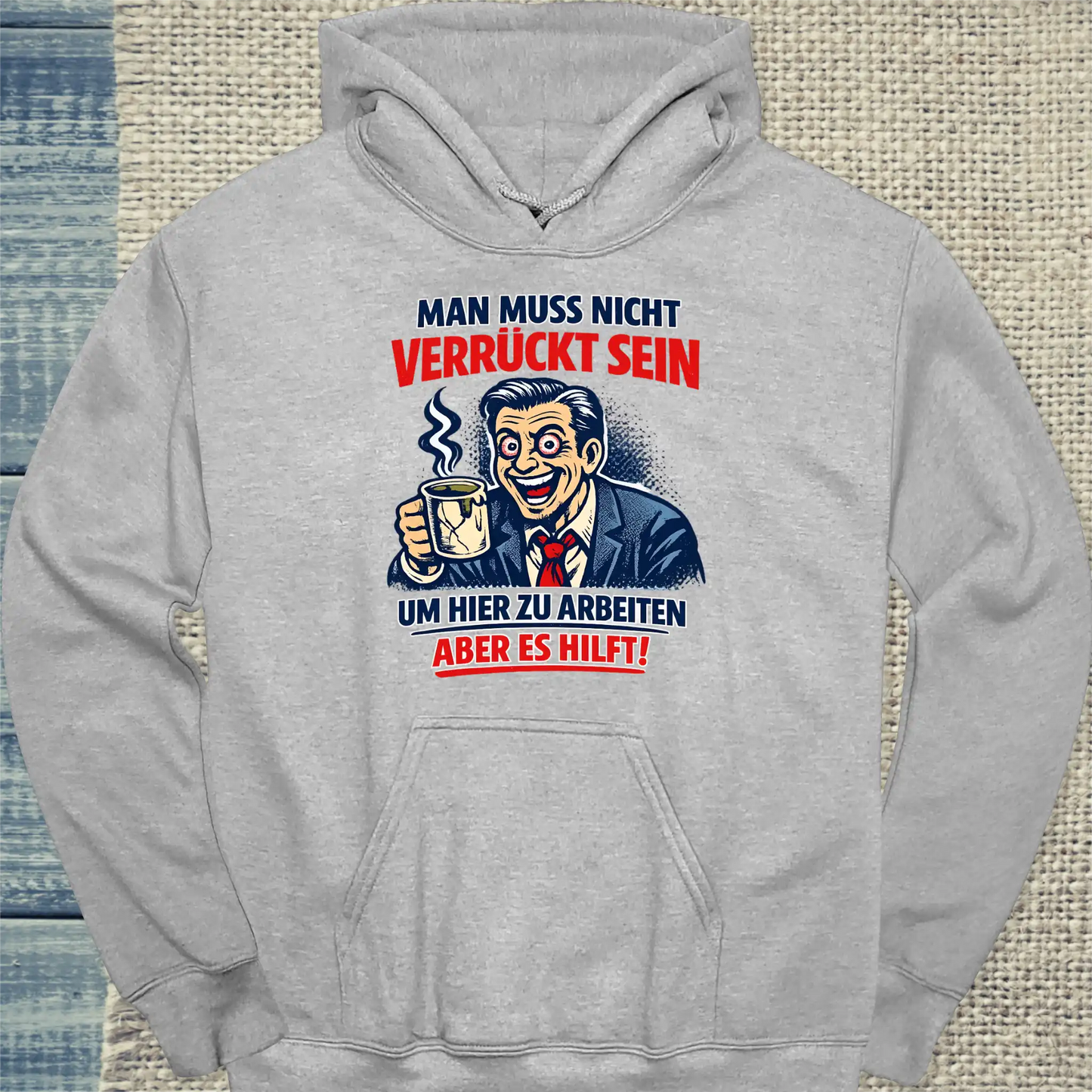 Hoodie - Verrückter Arbeitsplatz - Unisex - Katze & Kaffee Grau