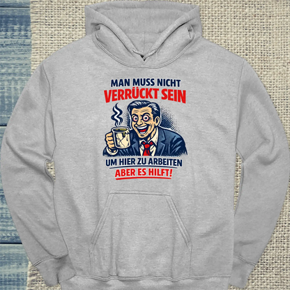 Hoodie - Verrückter Arbeitsplatz - Unisex - Katze & Kaffee Grau
